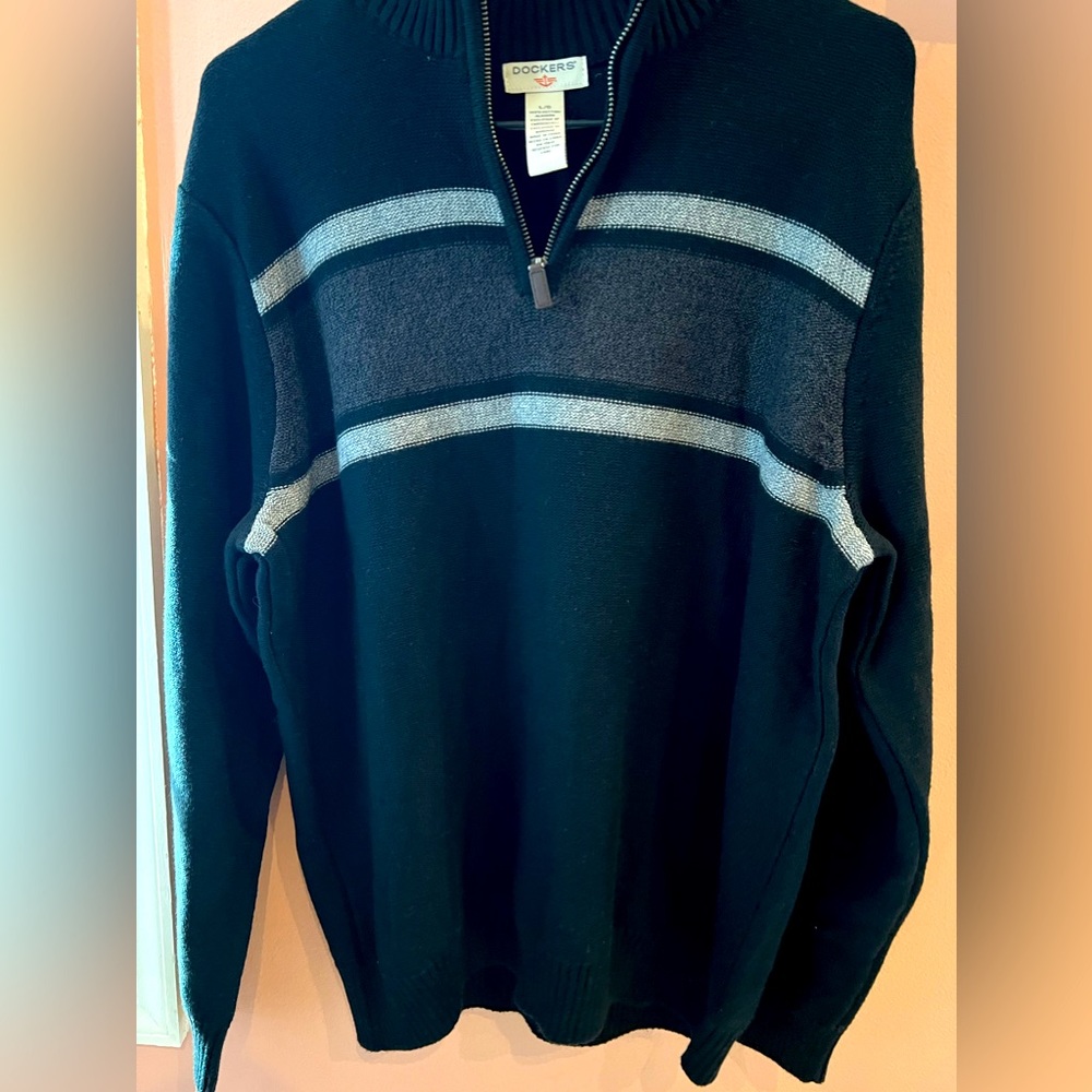 Dockers Men's Long Sleeve Quarter Zip Sweater, Pesto, XL